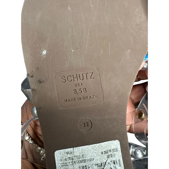 Schutz Yarin Studded Pearl Jelly Clear Beachy Flat Buckle Strap Sandals Size 8.5 - Picture 10 of 11